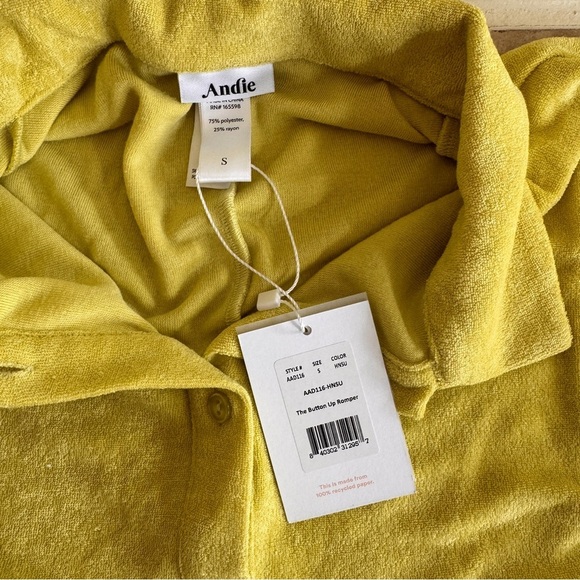 Andie Swim Yellow Short Sleeve Collar Button Up Shorts Romper Womens Size S - Picture 14 of 16